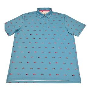 Scales Men's‎ XL Fish Print Performance Golf Polo Short Sleeve Blue
